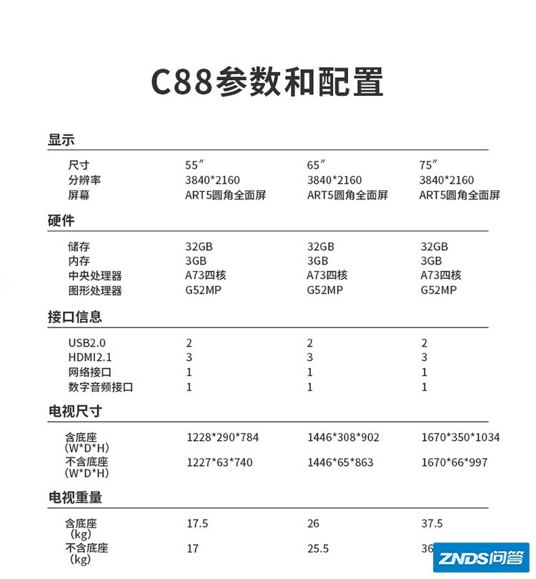 tcl电视机75寸C88参数