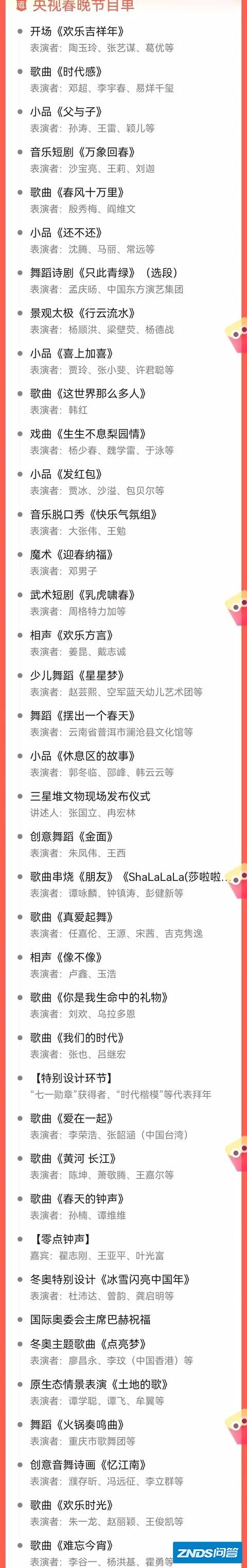 2022春晚节目单来了！你最期待哪个节目？